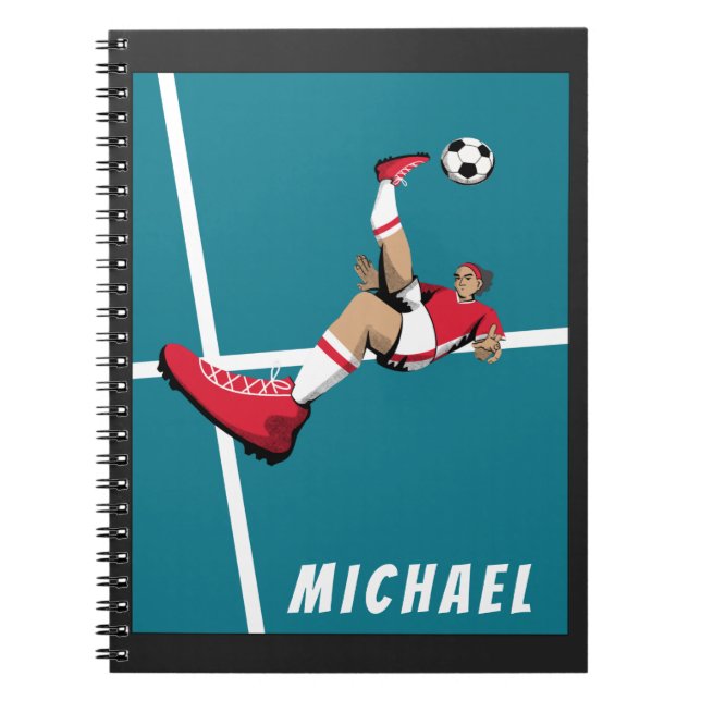 Modern Soccer Player Graphic Illustration Boy Name Notebook (Front)