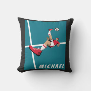 Modern Soccer Player Graphic Illustration Boy Name Throw Pillow