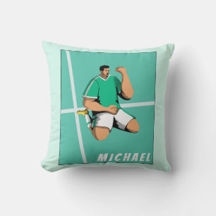 Modern Soccer Player Sports Theme Illustration Fun Throw Pillow