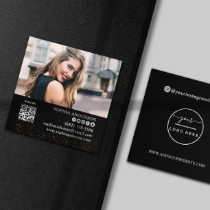 Modern social media add your logo photo QR code S Square Business Card