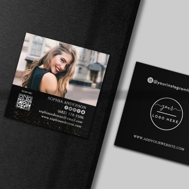 Modern social media add your logo photo QR code  S Square Business Card (Creator Uploaded)