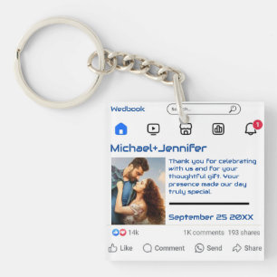 Modern Social Media Custom Message Wedding Favour  Keychain