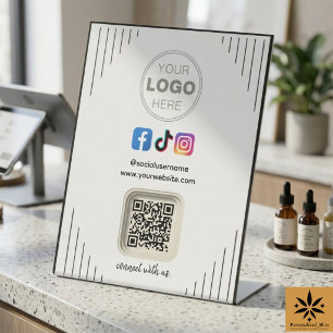 Modern Social Media   Instagram Facebook QR Code Pedestal Sign