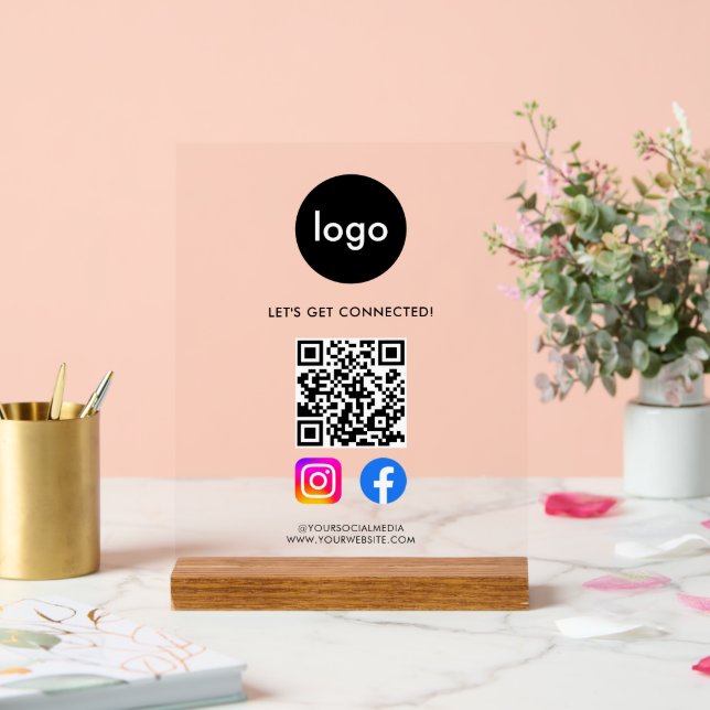 Modern Social Media QR Code Acrylic Sign (Wedding)