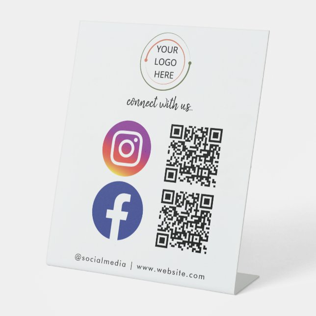 Modern Social Media QR Code Business Card | White Pedestal Sign (Front)