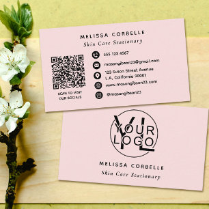 Modern Social Media QR Code Business Logo Pink Card