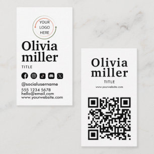 Modern Social Media QR Code Minimalist Portrait Business Card
