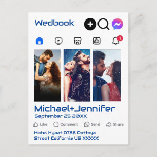 Modern Social Media-Themed Photo QR Code Wedding Postcard