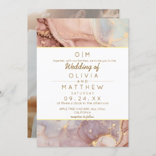 Modern Soft Agate Neutral Photo Wedding   Invitation