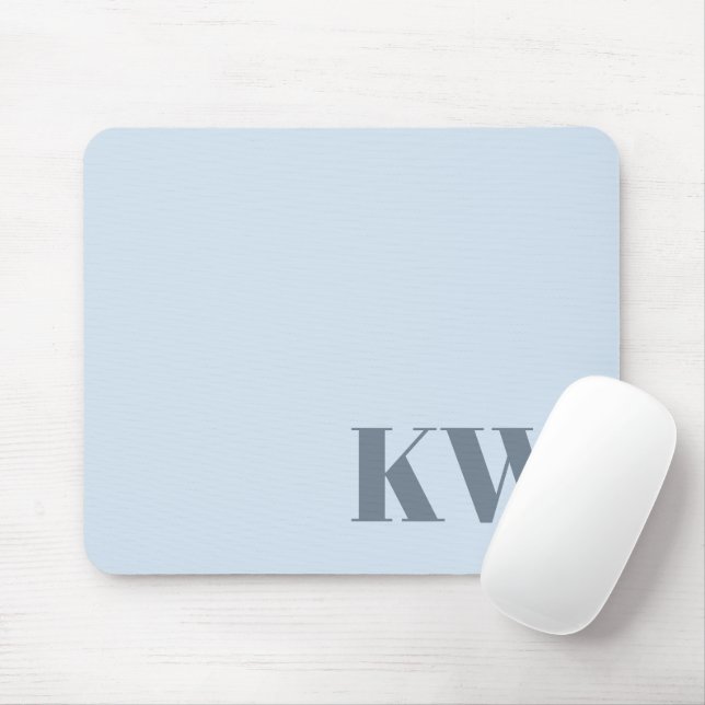 Modern Soft Blue Monogram Initials Personalized Mouse Pad (With Mouse)