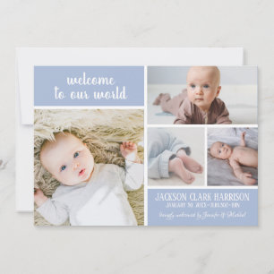 Modern Soft Blue Photo Collage Baby Boy Birth Announcement