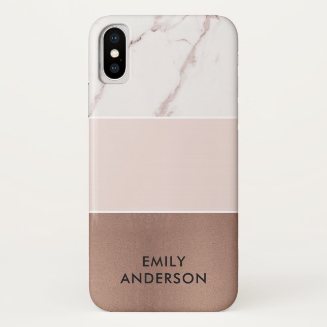 MODERN SOFT BLUSH PINK ROSE GOLD MARBLE TEXTURE Case-Mate iPhone CASE (Back)