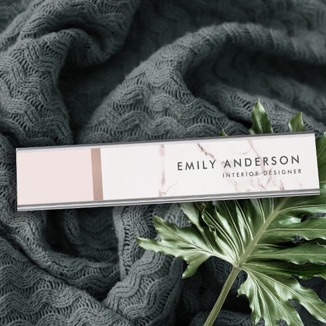 MODERN SOFT BLUSH PINK ROSE GOLD MARBLE TEXTURE DESK NAME PLATE (Creator Uploaded)