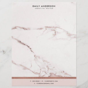 MODERN SOFT BLUSH PINK ROSE GOLD MARBLE TEXTURE LETTERHEAD