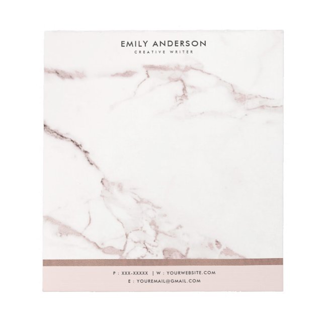 MODERN SOFT BLUSH PINK ROSE GOLD MARBLE TEXTURE NOTEPAD (Front)