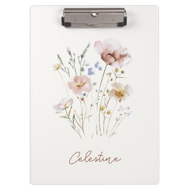 Modern Soft Floral Custom Name Clipboard (Front)