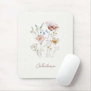 Modern Soft Floral Custom Name Mouse Pad