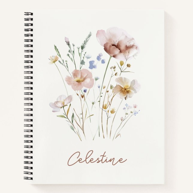 Modern Soft Floral Personalized Notebook (Front)