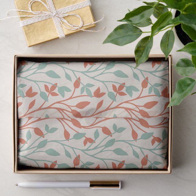 Modern Soft Orange and Sage Botanical Vine Tissue Paper (Gift)