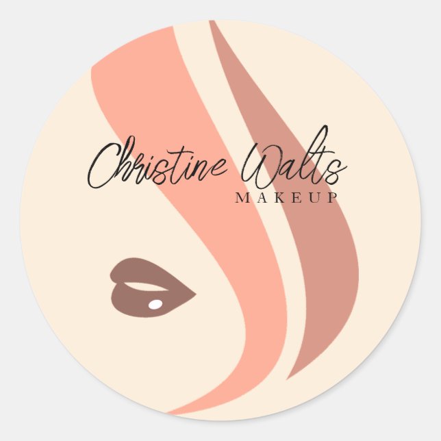 Modern Soft Peach and Earthy Makeup Artist Simple Classic Round Sticker (Front)