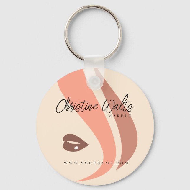 Modern Soft Peach and Earthy Makeup Artist Simple Keychain (Front)