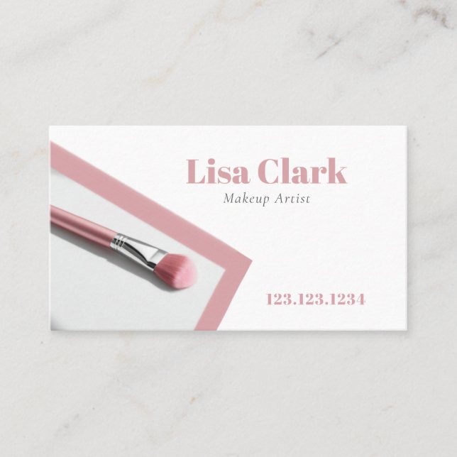 Modern Soft Pink Brush Beauty Makeup Artist  Business Card (Front)