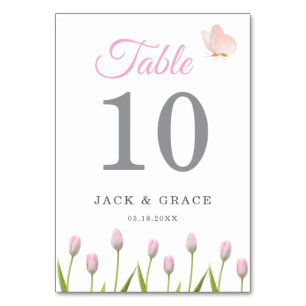 Modern soft pink floral & butterfly Summer Weddi Table Number