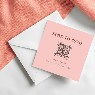 Modern Soft Pink QR Code Wedding  Online RSVP Card