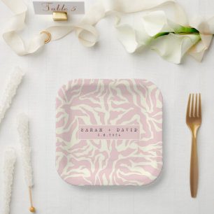 Modern Soft Pink Zebra Pattern Wedding Paper Plate