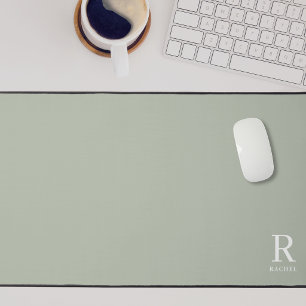 Modern Soft Sage Custom Initial Monogram Desk Mat