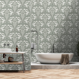Modern Soft Sage Green Boho Art Deco Shell Wallpaper