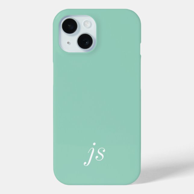 Modern Soft Sage Mint White Monogram Name Case-Mate iPhone Case (Back)