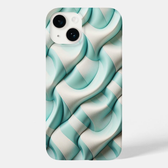 Modern Soft Teal and White Geometric Wave Phone  Case-Mate iPhone Case (Back)