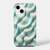 Modern Soft Teal and White Geometric Wave Phone 