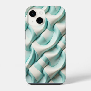 Modern Soft Teal and White Geometric Wave Phone iPhone 14 Case