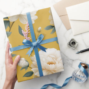 Modern Soft Yellow Flower White Floral Pattern Wrapping Paper
