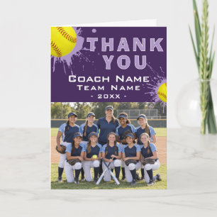 Modern Softball Team Photo Coach Thank You Card
