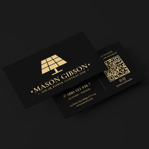 Modern Solar Power Technician Logo Black Business Card