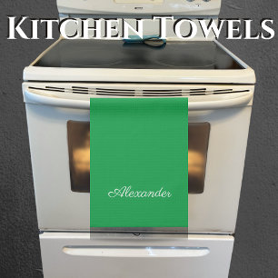 Modern Solid Bright Green template,  White Script  Kitchen Towel