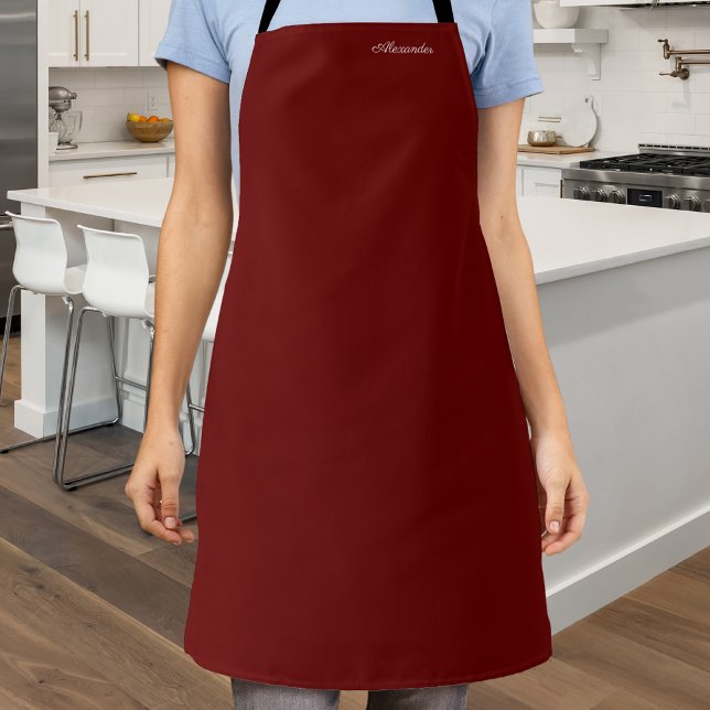 Modern solid Burgundy red template,  White Script Apron (Creator Uploaded)
