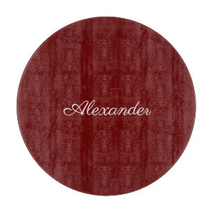 Modern solid Burgundy red template,  White Script  Cutting Board