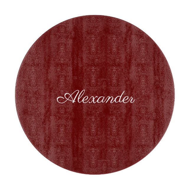 Modern solid Burgundy red template,  White Script  Cutting Board (Front)