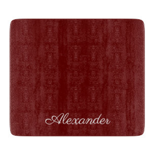 Modern solid Burgundy red template, White Script Cutting Board
