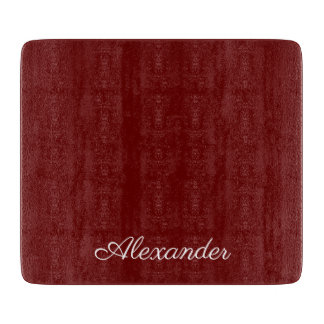 Modern solid Burgundy red template, White Script Cutting Board