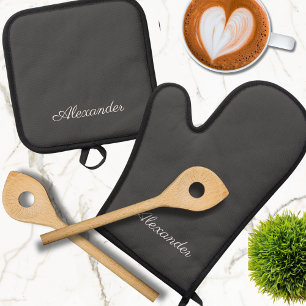 Modern Solid Charcoal Grey Oven Mitt & Pot Holder Set