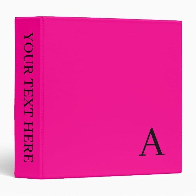 Modern Solid Colour Bright Pink Monogrammed Binder (Front/Spine)