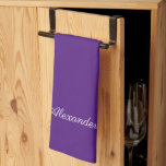 Modern Solid Colour Dark Purple White Script Kitchen Towel<br><div class="desc">Modern Solid Colour Dark Purple White Script
Solid coloured background. TEMPLATE for the name in White script. A Modern kitchen towel featuring an easy-to-personalize template, for the perfect custom kitchen.</div>