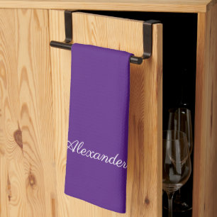 Modern Solid Colour Dark Purple White Script  Kitchen Towel
