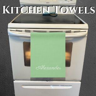 Modern Solid Sage Green template Black Script Apro Kitchen Towel