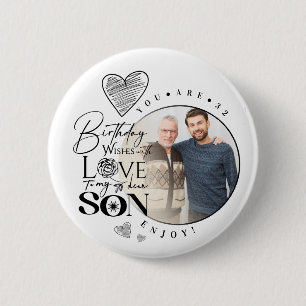 Modern Son , grandson Birthday Typography Photo 2 Inch Round Button